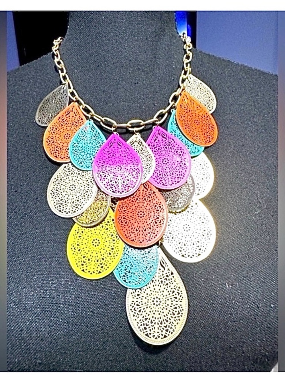 NECKLACE ~ Colorful Lightweight Delicate Punch Hole Tear Drop Design Necklace